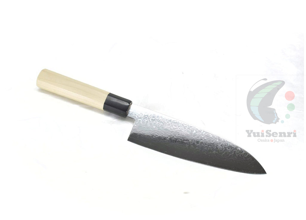 Yoshihiro Ginsan Damascus Santoku 180 mm - Stainless Chef's Santoku with Excellent Edge Retention and Easy Maintenance, Magnolia Handle