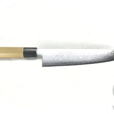 Yoshihiro Ginsan Damascus Gyuto 210 mm - Stainless Chef's Knife with Excellent Edge Retention and Easy Maintenance, Magnolia Handle