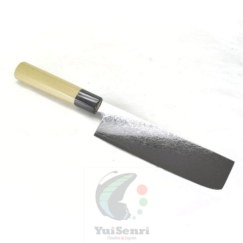 Yoshihiro Ginsan Damascus Nakiri 170 mm - Stainless Chef's Nakiri with Excellent Edge Retention and Easy Maintenance, Magnolia Handle