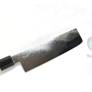 Yoshihiro Ginsan Damascus Nakiri 170 mm - Stainless Chef's Nakiri with Excellent Edge Retention and Easy Maintenance, Magnolia Handle