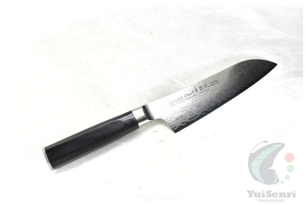 Sakai Takayuki Grand Chef Seigaiha Santoku 180 mm – 45-Layer Damascus Böhler N685 Stainless Steel Japanese Multi-Purpose Knife