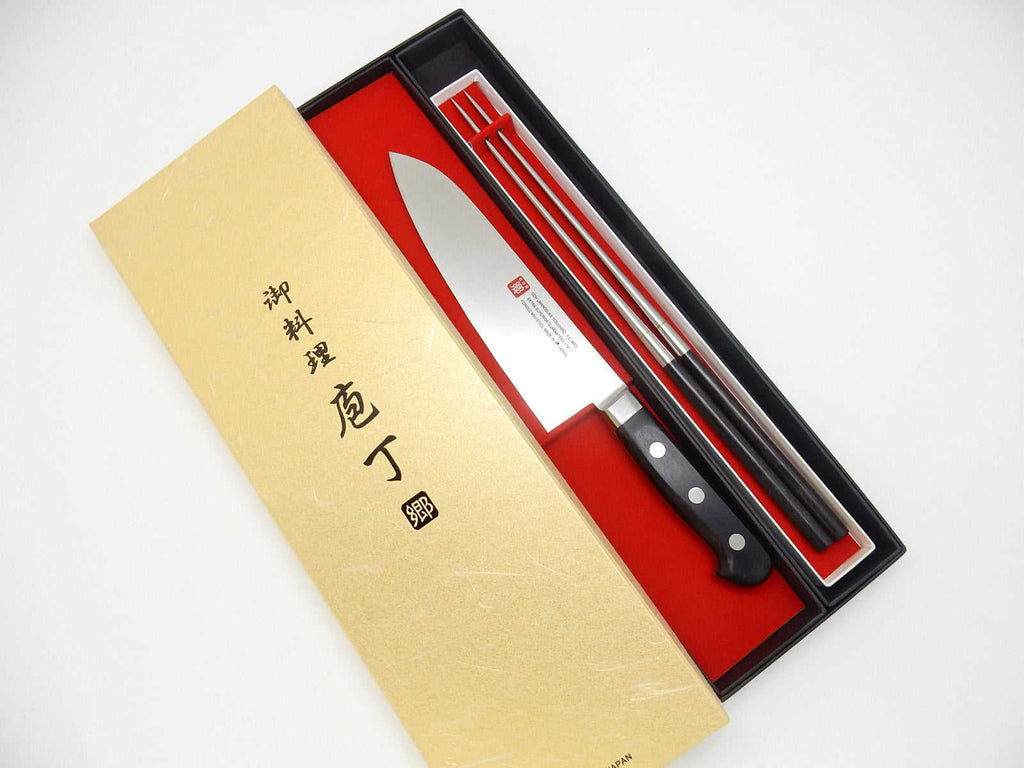 Yoshihiro INOX 1141 Stainless Knife Set/Santoku & MORIBASHI Ebony